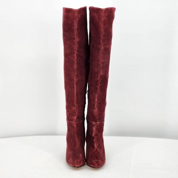 Halogen Noble Suede Over The Knee Burgundy Red Heeled Boots Size 5 - Picture 2 of 11